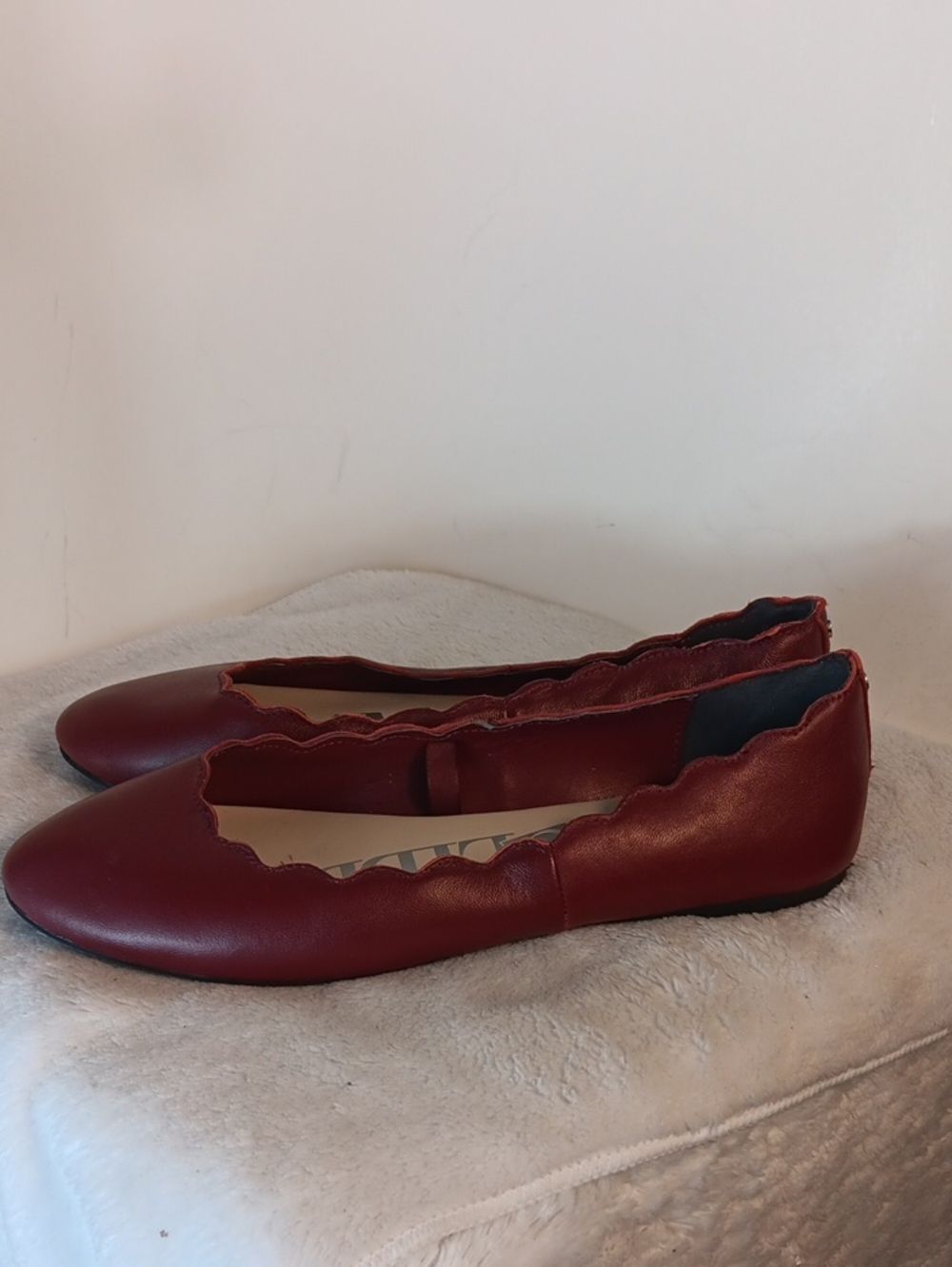 Sam & Libby Leather Burgundy Scalloped Edge Ballet Flats